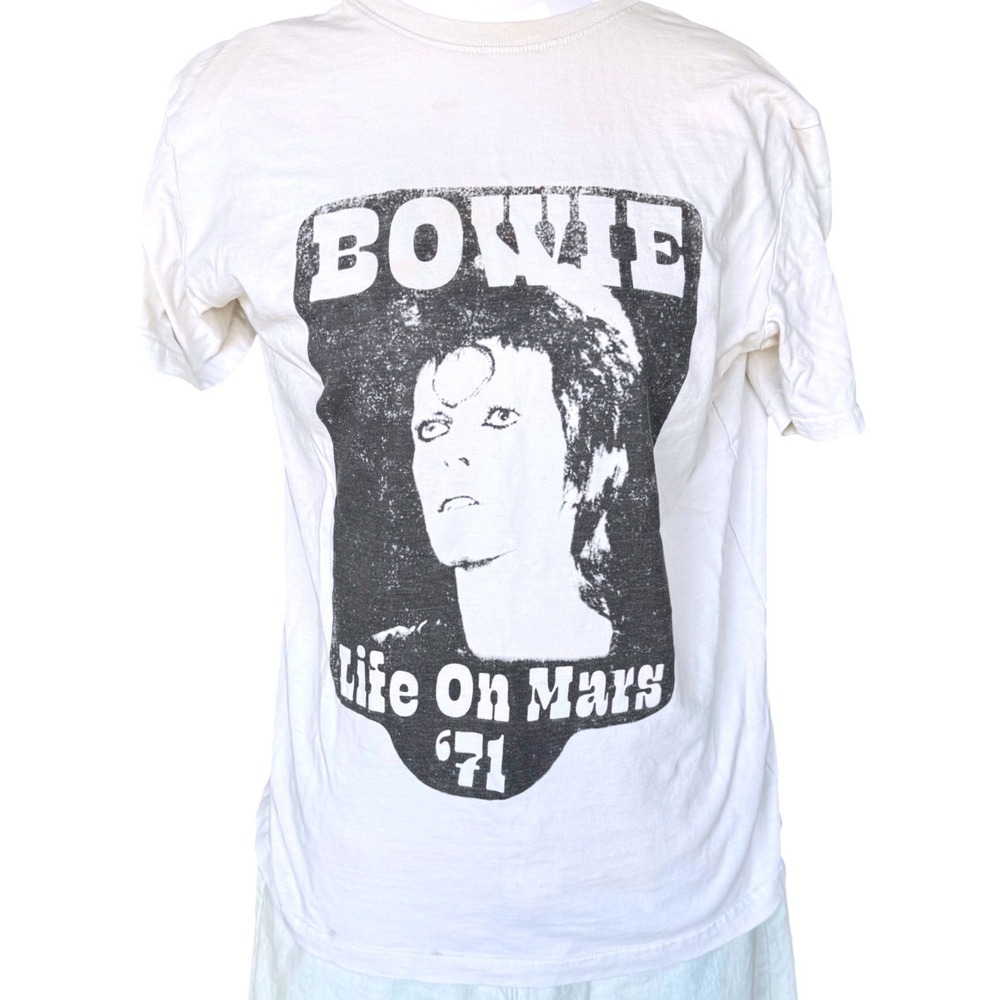 David Bowie Life On Mars Tee Graphic Shirt Cream Band Shirt Lucky Brand Medium